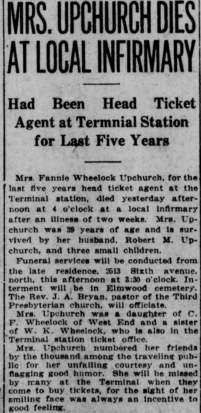 Fannie Wheelock Upchurch obituary